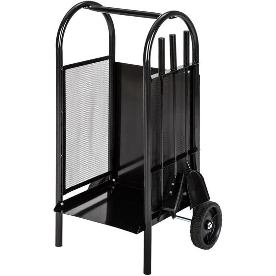Tectake - Porte bûches en acier pelle, balai et tisonnier avec poignée en acier inoxydable inclus