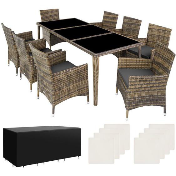 TECTAKE Salon de jardin MONACO 8 places avec 2 sets de housses + housse de protection