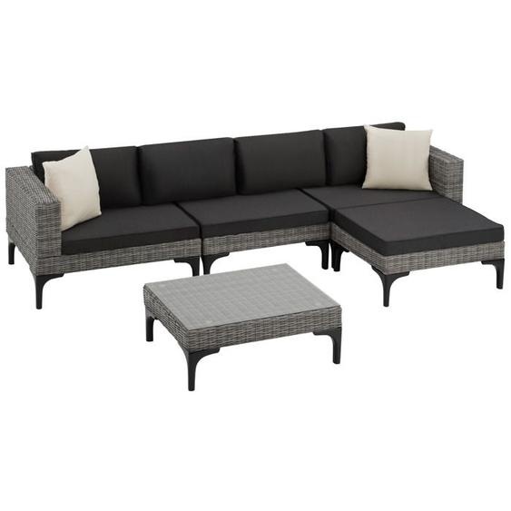 ENSEMBLE TABLE CHAISE DE JARDIN - TECTAKE - Salon en rotin KONSTANZA avec cadre en aluminium avec plaque en verre de sécurité -