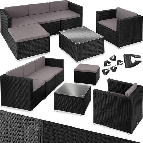 ENSEMBLE TABLE CHAISE DE JARDIN - TECTAKE - Salon en rotin LIGNANO pour 4 à 5 personnes Résistant Modulaire - Noir