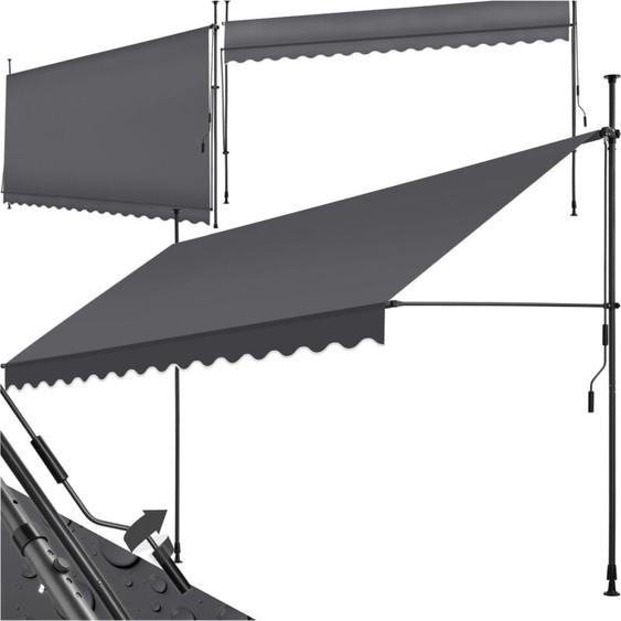 Tectake - Store à pince sans perçage avec manivelle, réglable en hauteur - 400 x 180 cm, noir/gris