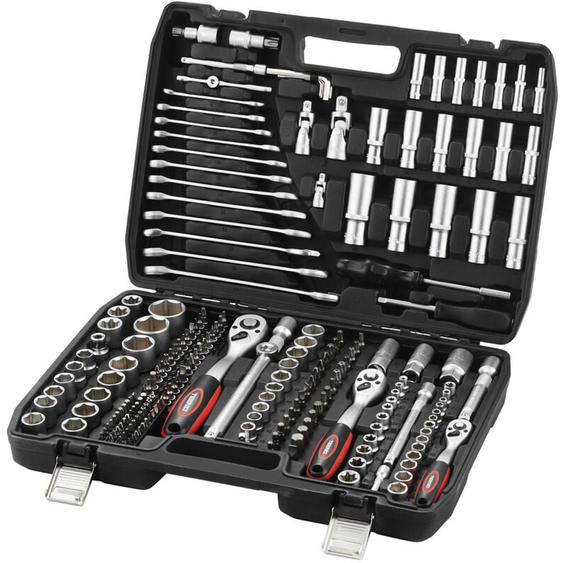 Teeno - 216 Pièces Caisse à Outils Complète en Coffret Douille et Accessoires en 1/4, 3/8 et 1/2 , Outillage Mécanique avec Clé à Cliquet