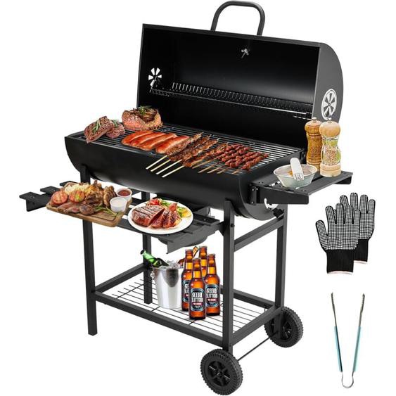 Teeno - bbq Chariot de barbecue, Grill xxl à Charbon avec Couvercle, Thermomètre,Tiroir à Cendres,Gants anti-brûlures, Évent Réglable,Grand Barbecue
