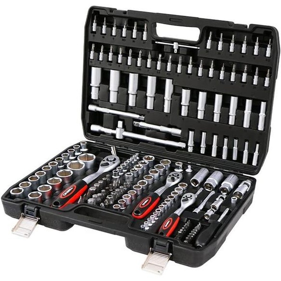 TEENO Caisse à Outils Complète en Coffret Douille de 1/4, 3/8 et 1/2(72 Dents), CR-V 172 Pièces Coffret de Douille et Embouts avec Clé à Cliquet