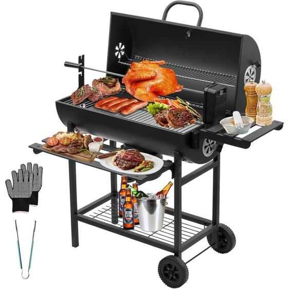 Teeno - Chariot à Barbecue de Bois, bbq Grill xxl à Charbon avec Couvercle, Thermomètre,Tiroir à Cendres,Gants anti-brûlures, Évent Réglable,chicken