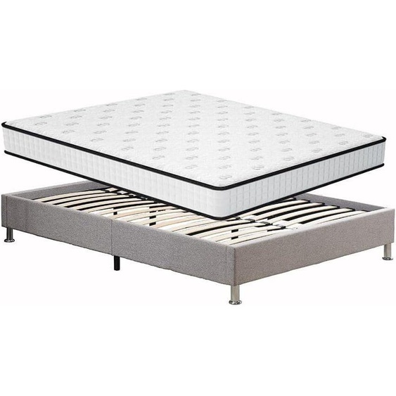 TEENO Matelas mousse (140x190×22CM)+cadre de lit Plateforme rembourrée 31 cm, Gris foncé