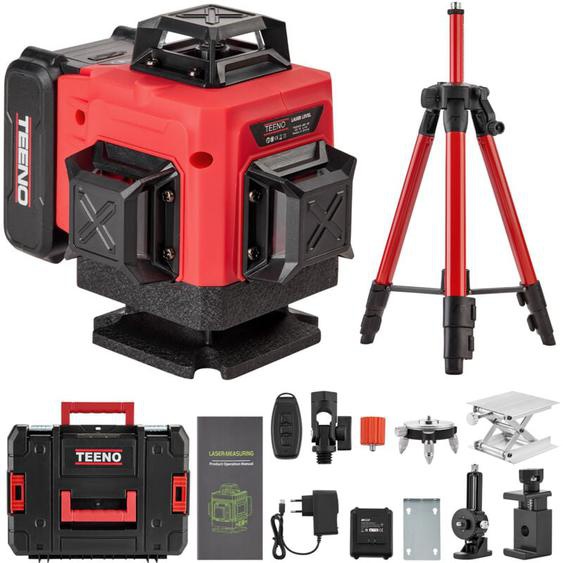 Niveau Laser 4 x 360° avec Affichage de La Puissance, vert 4D 16 Line, Batterie Rechargeable 4800 mAh x 2, Niveaux laser avec télécommande et