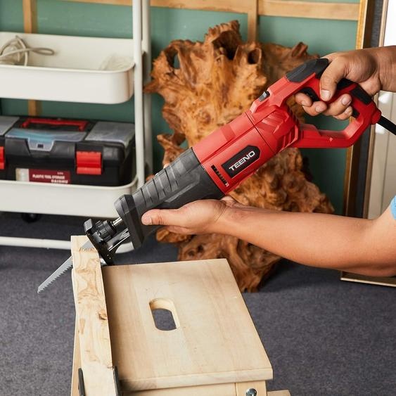 TEENO Scie sabre 850 W, scie universelle avec câble, avec poignée tournante, LED, vitesse variable, 2 lames pour bois et métal