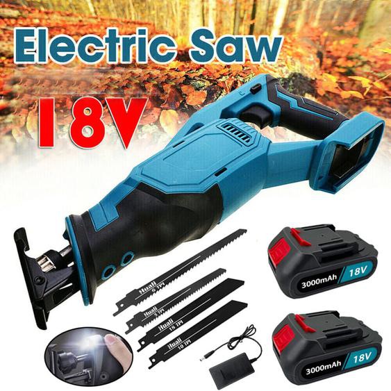 Teetok - Scie sabre, scie alternative sans fil sabre électrique à vitesse variable coupant le bois et le métal avec 4 lames + 2 batteries 3,0 Ah +