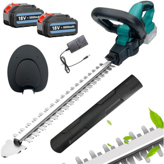 Taille-haie et sécateur électrique de jardin sans fil, 2 batteries 5.5 Ah+ chargeur, compatible avec batterie Makita 18 v, poignée rotative à 180°,