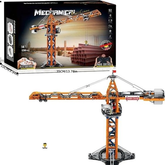 Télécommande grue à tour, 1288 blocs de construction, batterie rechargeable, grue à tour, Avec boîte
