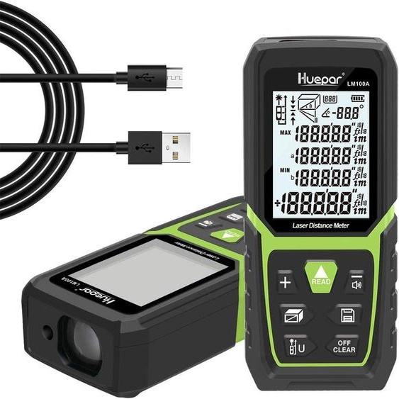 Télémètre laser Huepar LM100A 100 m, batterie Li-Ion, capteur dangle, IP54