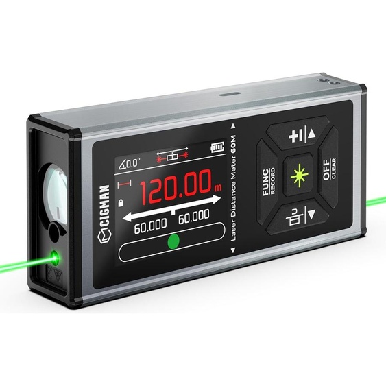 Télémètre laser vert bilatéral, CIGMAN 120m/390Ft Télémètre laser multifonctionnel avec écran LCD, fonction dattraction magnétique,Equerres