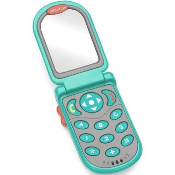 Téléphone Bébé Électronique À Clapet Avec Sons, Lumières Et Miroir Intégré Vert, Gris