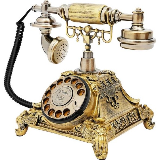Téléphone rotatif, construction en résine et alliage de zinc, design filaire, fonction antibruit, style vintage, dimensions 25,5x17,5x20,5 cm