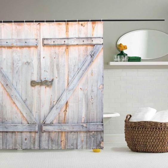 TEMPSA 180x180cm RIDEAU DE DOUCHE DECORATION SALLE DE BAIN POLYESTER BOIS