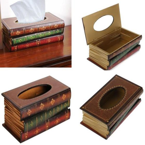 TEMPSA Boîte à Mouchoir En bois Papier Serviettes Tissu Stockage En Forme de Livre UK
