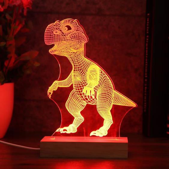 TEMPSA Lampe de Bureau LED 3D Illusion Dinosaure Veilleuse 3 Couleurs USB