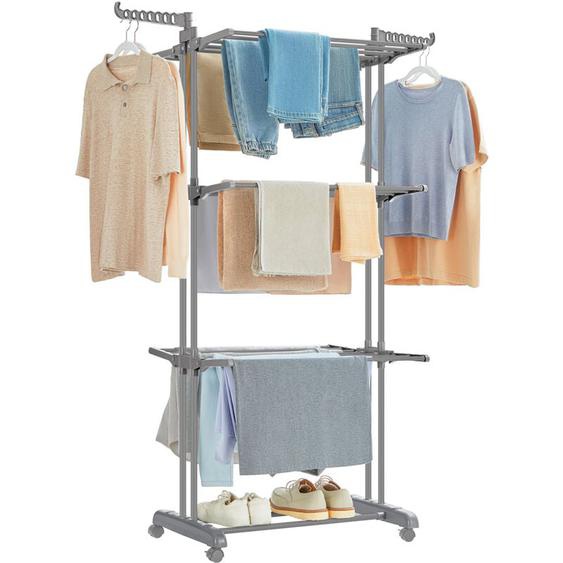 Tendoir à Linge, Séchoir Mobile à 4 Niveaux, avec roulettes, Pliable, 64 x 126 x 172 cm, Grande Capacité, Montage Facile, Utilisation Intérieure et