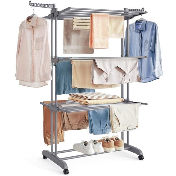 Tendoir à Linge, Séchoir Mobile à 4 Niveaux, avec roulettes, Pliable, 64 x 126 x 172 cm, Grande Capacité, Montage Facile, Utilisation Intérieure et