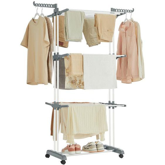 Tendoir à Linge, Séchoir Mobile à 4 Niveaux, avec roulettes, Pliable, 64 x 126 x 172 cm, Grande Capacité, Montage Facile, Utilisation Intérieure et