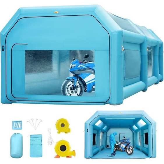 Tente cabine de peinture gonflable 6x3x2,5m - Tente cabine de peinture gonflable 210D tissu Oxford PVC tente voiture - 2 portes amovibles - soufflerie incluse, Idéal pour la peinture de voitures et la réparation de motos.