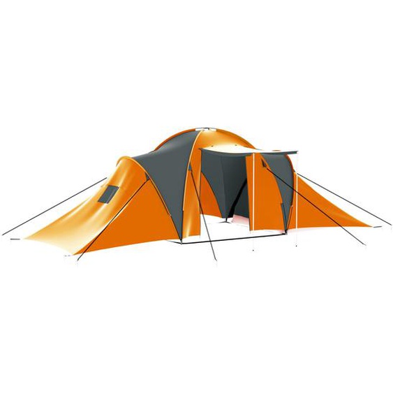 Tente de camping 9 personnes tissu gris et orange