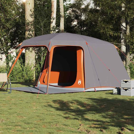 Tente de camping avec dôme porche 5 personnes gris et orange