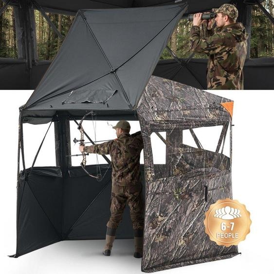 Tente de chasse Cachette de chasse pour 6-7 personnes - Panneaux de sol robustes avec sac de transport - Porte et fenêtre à fermeture éclair silencieuses - Abri de chasse pour moutons, cerfs, lapins