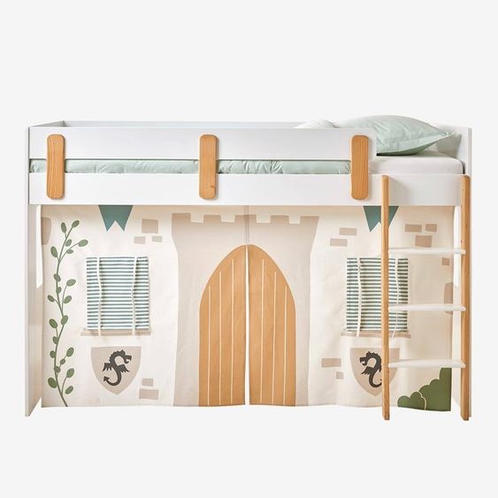 Tente de lit Chevalier pour lit mezzanine mi hauteur ligne Everest blanc imprimé