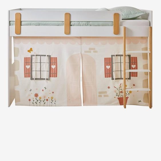 Tente de lit Cottage pour lit mezzanine mi hauteur ligne EVEREST blanc imprimé