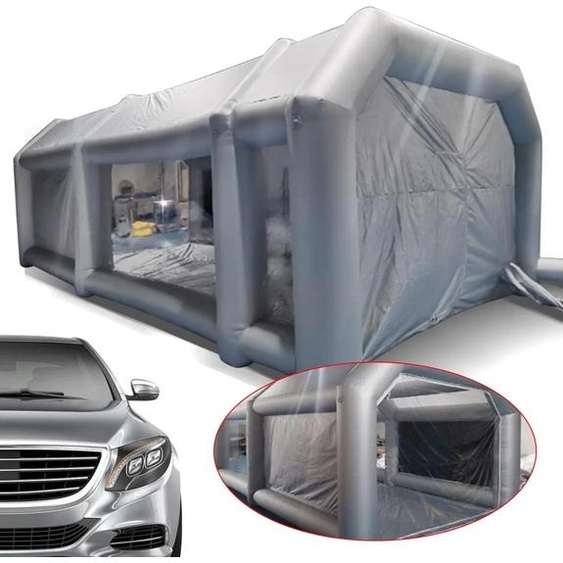 Tente de peinture - Cabine de pulvérisation gonflable - Portable - Fenêtres transparentes - Système de filtration dair - Pour la peinture automobile - Polyester - Gris