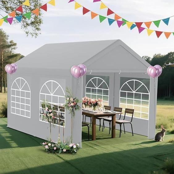 Tente de réception 3x4 m, pavillon de jardin avec parois latérales et fenêtres, imperméable et résistant aux UV, structure robuste. Idéale pour des événements en intérieur et en extérieur, comme des mariages, des fêtes, des barbecues. Couleur : gris