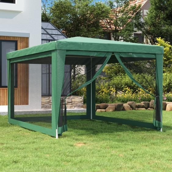 Tente de réception The Living Store avec 4 parois latérales en filet, verte, 3 x 4 m, HDPE