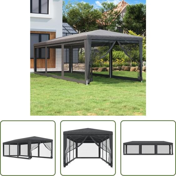 Tente de réception The Living Store avec 8 parois latérales en maille anthracite 3 x 9 m HDPE