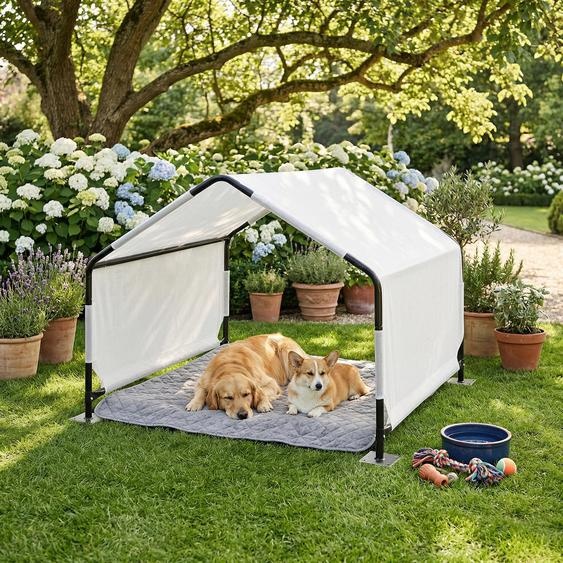 Tente dextérieur pour chien « Valevali » avec armature en acier, 122 x 122 x 90 cm, imperméable, noir/blanc