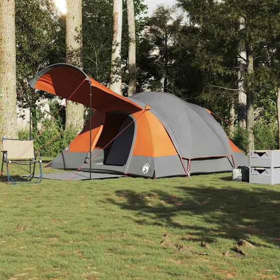 Tente familiale tunnel 8 personnes gris et orange imperméable