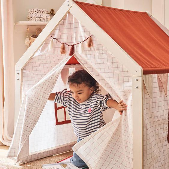 Tente maison en tissu et bois FSC® écru