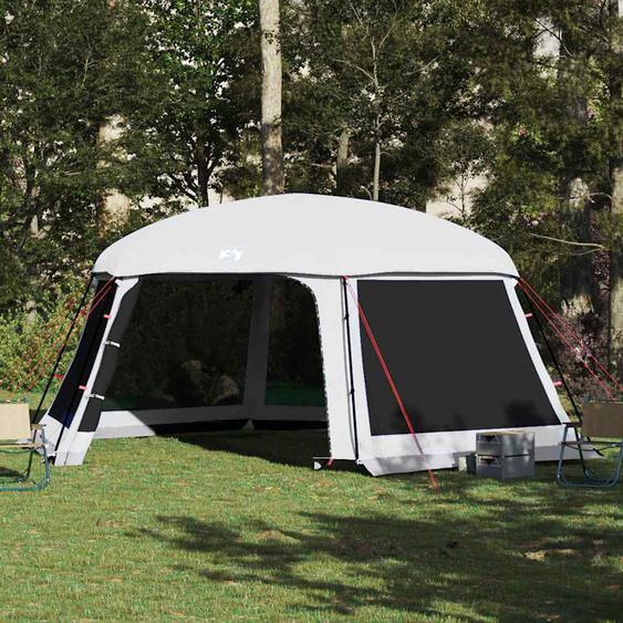 Tente piscine toit amovible parois maille gris 618x532 cm