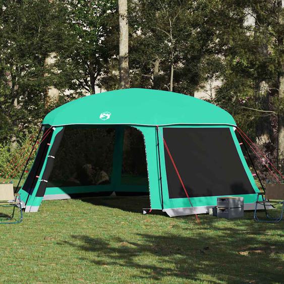 Tente piscine toit amovible parois maille vert deau 618x532 cm