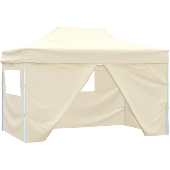 Tente pliable avec 4 parois latéraux 3 x 4,5 m Blanc crème