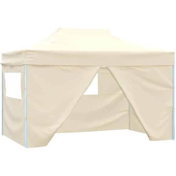 Tente pliable avec 4 parois latéraux 3 x 4,5 m Blanc crème