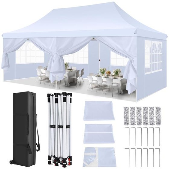 Tente pliante Tentes et chapiteaux 3 x 6 m Imperméable Stable Protection UV Avec 4 panneaux latéraux et 2 entrées, tente de jardin pour jardin/fête/mariage