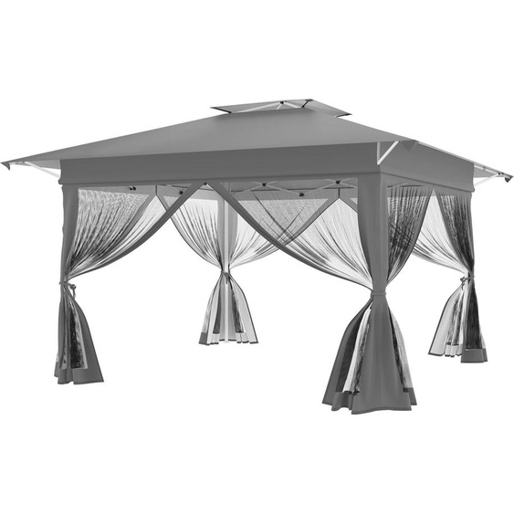Tente pop-up YRHome 4 x 4 m, montage rapide à un bouton, double toit et aération, moustiquaire, imperméable et protection UV, avec panneaux latéraux, sac de transport inclus – Argent
