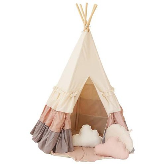 Tente Tipi Avec Franges Et Tapis Powder Frills En Coton Et Beige