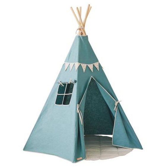 Tente Tipi Avec Guirlande Et Tapis Gold Star En Lin Bleu