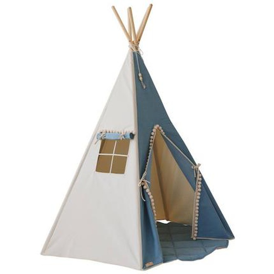 Tente Tipi Avec Pompoms Et Tapis Jeans En Coton Bleu
