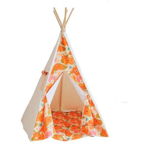 Tente Tipi Avec Tapis Picnic Aux Fleurs En Coton Beige