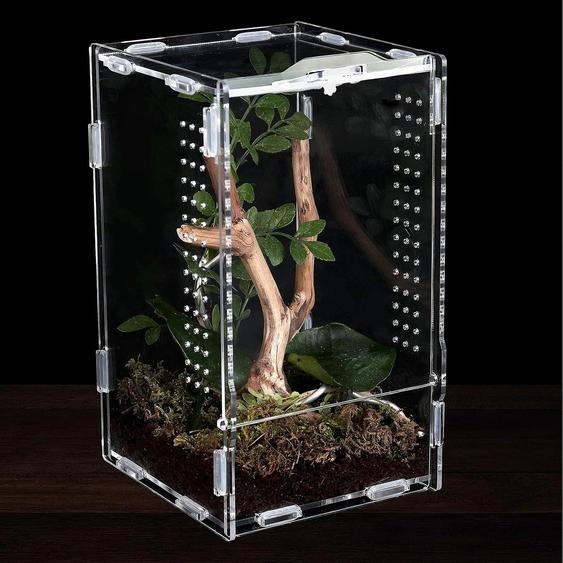Terrarium en acrylique, 12x12x20 cm, avec pince, pour reptiles et insectes