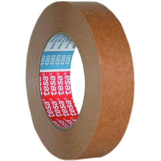 tesa Crêpe de peintre 4309 Ruban de masquage en papier, 19 mm x 50 m faiblement crêpé, particulièrement extensible, très bonne résistance à la peinture et - 16 pièces (04309-00011-01)